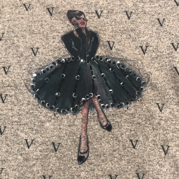 Sand and grey heather VOGUE sequin V lightweight long sleeve sweater sweatshirt - Picture 4 of 10